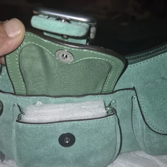 Coach Ashton Mint Green Suede Shoulder Bag with Buckle Pockets NWT - Picture 6 of 11